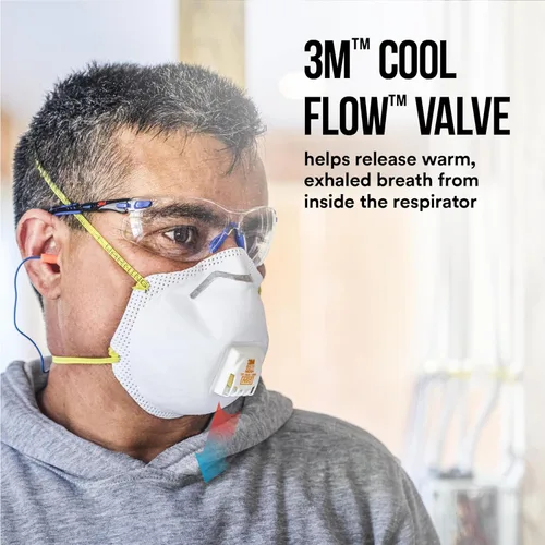Vista 2 de 3M - Respirador N95 8511, paquete de 10, aprobado por NIOSH, N95, cuenta con válvula de exhalación 3M COOL FLOW, alivio del polvo y ciertas