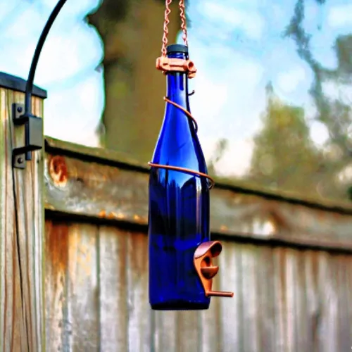 Vista 12 de Blue Ridge Mountain - Comedero para botellas de vino, decoración de patio trasero y jardín, comedero colgante para pájaros, uso al aire libre, Ámbar
