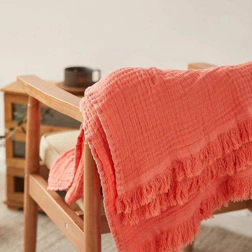 Vista 8 de Simple&Opulence Manta de muselina de algodón para cama, sofá, manta de gasa tejida de punto con borlas, suave, ligera, acogedora, prelavada