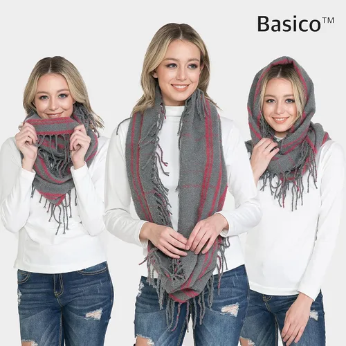 Vista 3 de BASICO Bufandas de otoño e invierno para mujer, bufanda infinita a cuadros para clima frío