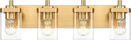 Vista 12 de Lámparas de baño, lámpara de tocador moderna de 4 luces con pantalla en forma de copa de vino de vidrio transparente, accesorios de iluminación Negro