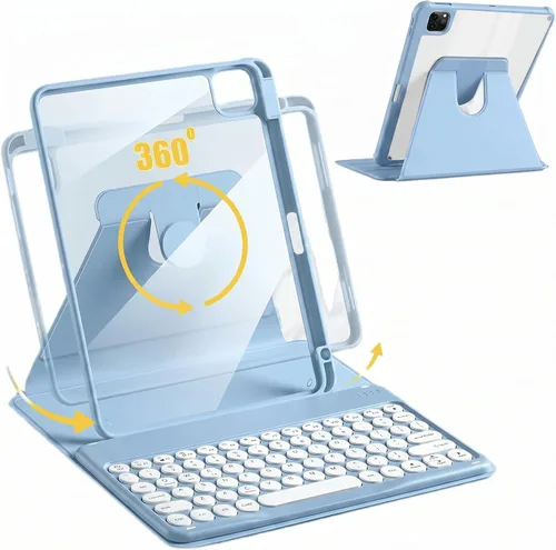 Vista 10 de Funda para iPad de 9ª/8ª/7ª generación con teclado de 10.2 pulgadas, cubierta inteligente giratoria con teclado Bluetooth magnético desmontable