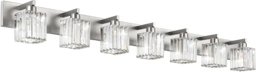 Vista 12 de Aipsun Accesorios de iluminación de tocador de baño, luces de tocador de cristal para baño, 2 luces, accesorios de iluminación de pared de acero