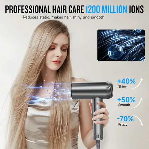 Vista 3 de Secador de pelo 2026, secador profesional de alta velocidad de 200,000 RPM con difusor para mujeres, secador de pelo iónico negativo de 3,937.0 ft