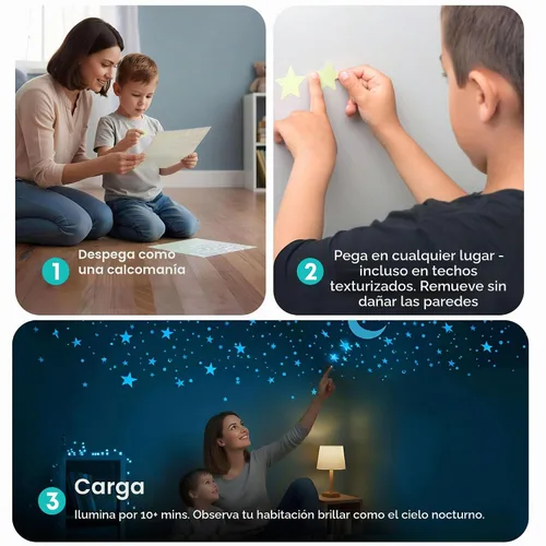 Vista 4 de LUMOSX Estrellas que brillan en la oscuridad para decoración de techo, 600 piezas con libro electrónico de constelación adicional, calcomanías