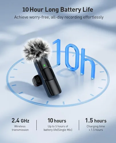 Vista 10 de MENERESAS Mini micrófono 3 en 1 para iPhone: Micrófonos Lavalier inalámbricos para iOS/Android/Cámara - Micrófono de solapa con reducción de ruido