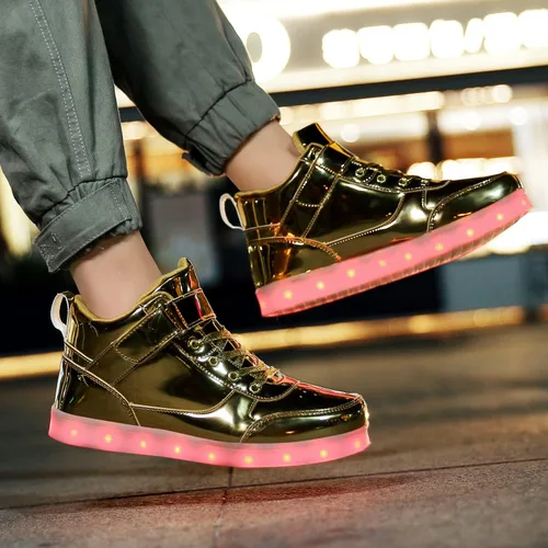 Vista 4 de JEVRITE Zapatos unisex con luz LED, carga USB, parte superior alta para mujeres y hombres, zapatos deportivos para parejas
