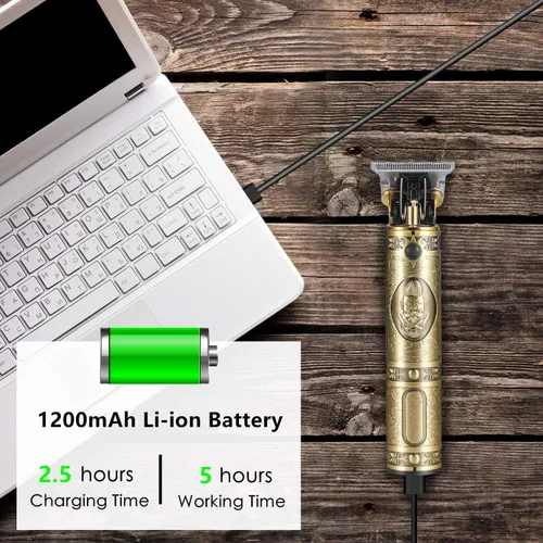 Vista 5 de Máquina eléctrica de corte de pelo con bajo ruido recargable JM700AL corte de cierre inalámbrico T Blade Hair Trimmer hombres, dorado, 20X11X5.2.0 in
