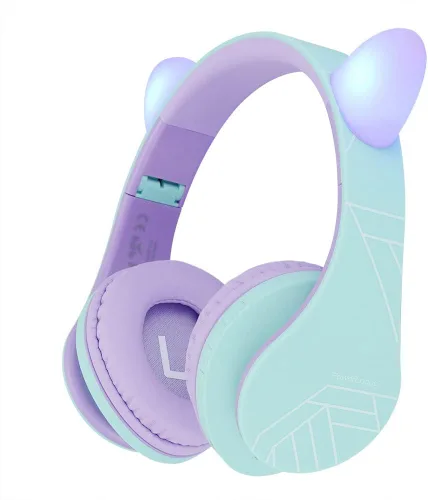 Vista 11 de PowerLocus - Auriculares sobre la oreja para niños, auriculares Bluetooth inalámbricos para niños, con micrófono, volumen limitado seguro de 85 dB
