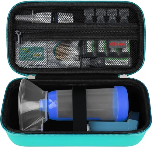 Vista 12 de Elonbo Estuche de transporte para inhalador de asma, espaciador de inhalador para niños y adultos, máscaras, soporte para inhalador, bolsa Negro