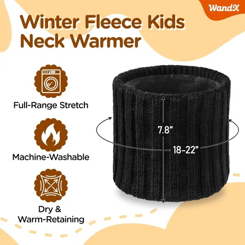 Vista 2 de Wandx Polaina de forro polar para niños y niñas, para invierno, para clima frío, cubierta facial de punto de rayas anchas para niños y niñas
