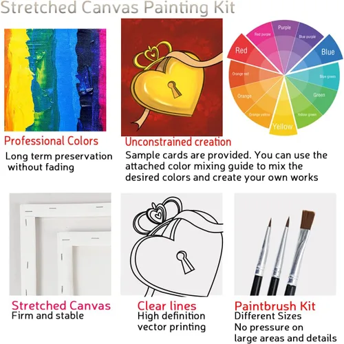 Vista 2 de VALLSIP Paquete de 2 Kit de Pintura y Bebida con Lienzo Pre-dibujado para Pintar para Adultos Lienzo Estirado Juegos de Parejas Noche de Cita