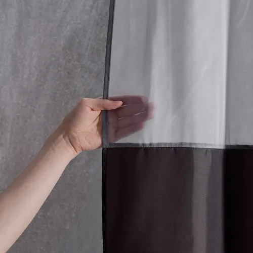 Vista 3 de Furlinic Cortina de ducha pequeña de 36 x 72 pulgadas, no necesita ganchos, cortinas de baño de tela de tamaño medio con ventana transparente, Gris