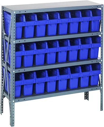 Vista 355 de Quantum QSBU-245BK Heavy Duty Shelving Unit with (7) Shelves and (24) QUS245 Black Bins for Garage Warehouse Storage Distribution 400 lb Load