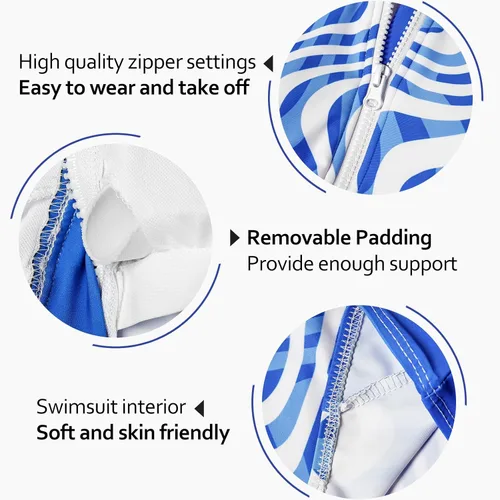 Vista 6 de color cosplayer Traje de baño de una pieza de manga larga con protección solar UPF 50+ para mujer, azul (Blue Wavy)