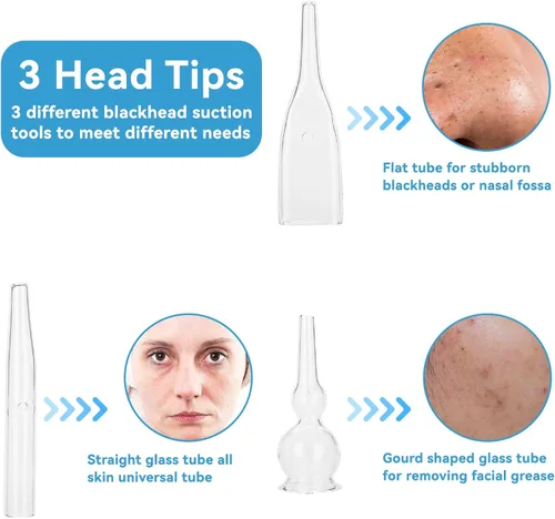 Vista 6 de Kit de tubo de vidrio al vacío, 3 piezas, eliminación de puntos negros, aspirador de poros de succión facial para limpiador facial, máquina