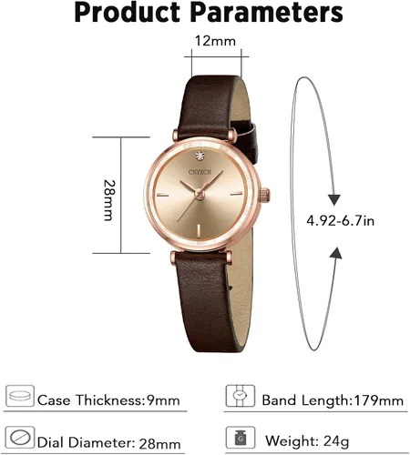 Vista 5 de Reloj de mujer con diamantes para muñeca pequeña, correa de cuero con lente de cristal para mujer, resistente al agua