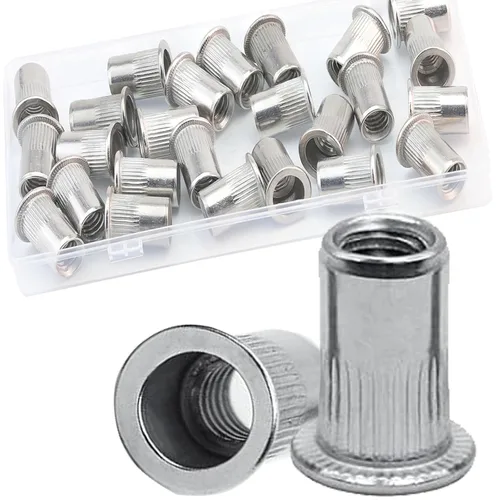 Vista 29 de Tuerca de remache de 1/4”-20 UNC, 80 piezas de acero inoxidable 304 de cabeza plana Rivnut, inserto roscado Nutsert