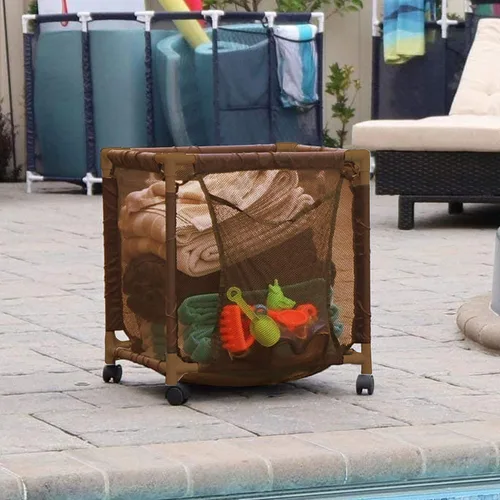 Vista 5 de Cubo organizador pequeño con ruedas para piscina, (18 pulgadas de ancho x 18 pulgadas de largo x 20 pulgadas de alto), estilo marrón 417244