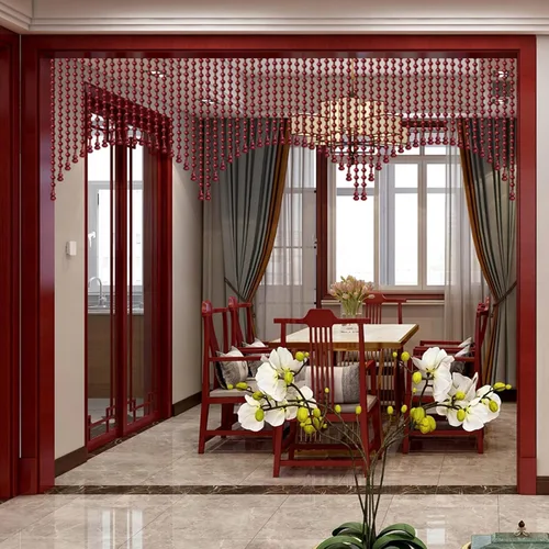 Vista 6 de Cortina de puerta con cuentas de madera, cortinas de clósets, cortinas de cuerda de cuentas hechas a mano, pantalla de cortina de puerta