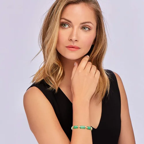 Vista 2 de Ross-Simons Pulsera Good Fortune en oro amarillo de 14 quilates, Gema, Jade