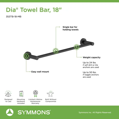 Vista 6 de Symmons 35AC3BUNDLEMB - Juego de accesorios de baño de pared de 3 piezas, color negro mate