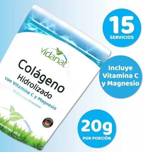 Vista 3 de Vidanat Colágeno hidrolizado puro con vitamina C y magnesio – Apoya la piel, el cabello, las uñas y la salud de las articulaciones – Proteína