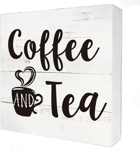 Vista 15 de Letrero de café en madera para caja de cocina y decoración del hogar, placa de madera rústica y divertida con la frase en inglés "pour some sugar on