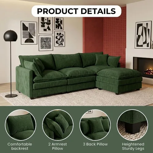 Vista 9 de Sofá modular modular de chenilla Cloud de 102 pulgadas con otomana Verde