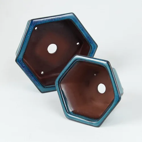 Vista 3 de Maceta Bonsái 2 macetas pequeñas esmaltadas para suculentas de 4.9 y 6.1 pulgadas + 6 pantallas de drenaje de malla suave