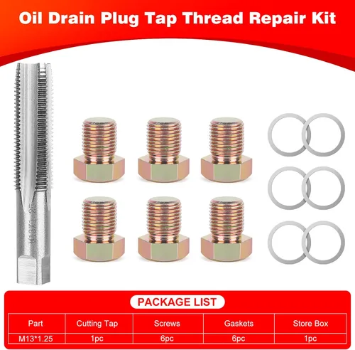 Vista 2 de Kit de reparación de roscas para tapón de drenaje de aceite M13 x 1.25 mm, herramienta de roscado de tornillos de cárter de aceite, kit
