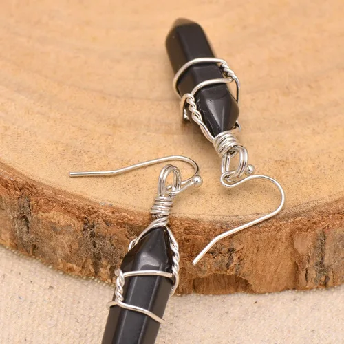 Vista 25 de Pendientes de cristal de punta envuelta en alambre de piedra pulida para mujer Reiki Energy Healing