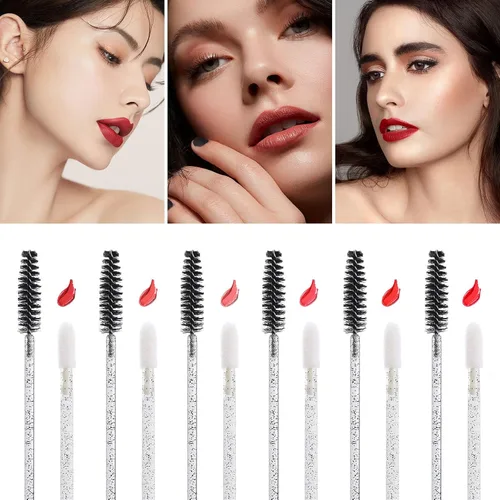 Vista 7 de 200 cepillos de labios y carrete de cejas, aplicador de lápiz labial desechable de cristal, varitas de rímel, kits de herramientas de belleza