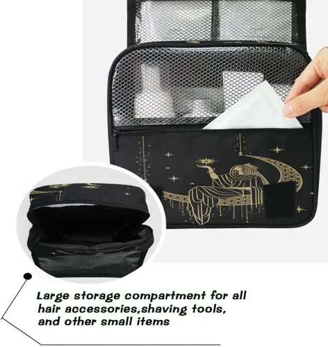 Vista 5 de Neceser colgante portátil cosmético maquillaje sacro noche niña en luna organizador de viaje para hombres y mujeres con gancho resistente, Patrón 1