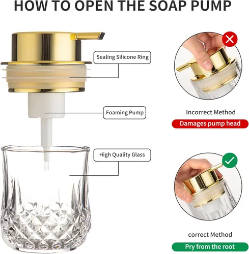 Vista 4 de Dispensador de jabón espumoso, dispensadores de jabón de espuma para manos de baño con bomba dorada, dispensador de jabón para platos recargable