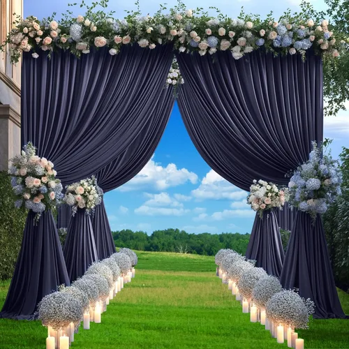 Vista 12 de Cortinas de fondo azul bebé de 10 x 9 pies sin arrugas para fiestas, cortinas de tela gruesa para fotos, para bodas, cumpleaños, baby shower