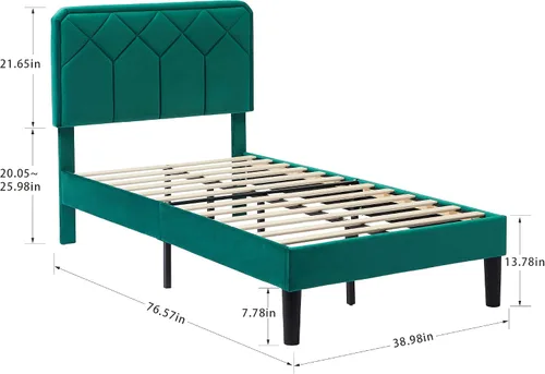 Vista 10 de VECELO Base de cama tamaño individual con plataforma tapizada de cuero de alta calidad con cabecera ajustable en altura / base de colchón, soporte
