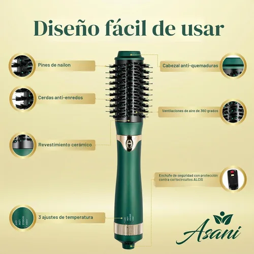 Vista 5 de Asani Cepillo de aire caliente, cepillo secador multiusos - Cabezales