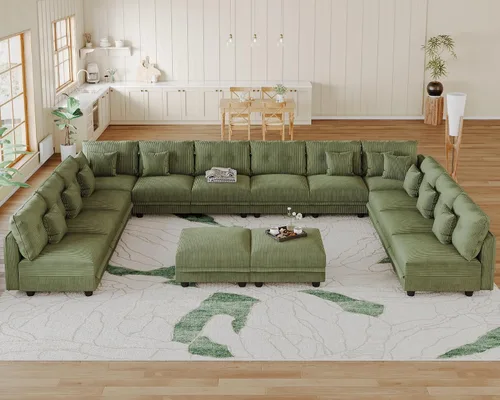 Vista 34 de LLappuil Sofá Seccional Modular con Asientos de Almacenamiento, Sofá Modular Convertible de Pana Chaise para Sala de Estar, Sofás de 5 Plazas con 3