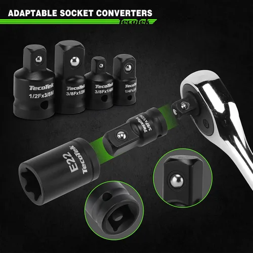 Vista 5 de TecoTek Juego de 67 piezas Master Torx Bit Socket y Enchufe Torx Externo, unidades de 1/4", 3/8" y 1/2", acero S2 y Cr-V, E4 - E24, T6 - T70, TT6