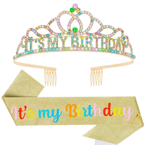 Vista 8 de Corona de cumpleaños plateada, banda con purpurina para cumpleaños, tiara para fiestas y decoraciones AB-Plata