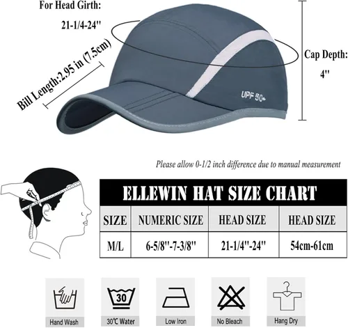 Vista 30 de ELLEWIN Gorra de béisbol unisex UPF 50 sin estructura, con pico grande y plegable