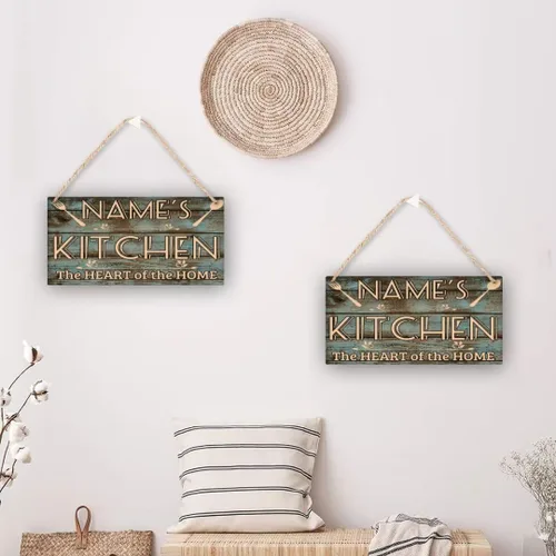 Vista 4 de Letrero de cocina de madera personalizado con sazonado con amor, accesorios de cocina, decoración de pared, regalos