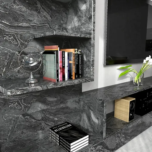 Vista 7 de Papel de contacto de mármol negro plateado para encimeras, papel tapiz despegable y adhesivo, papel de contacto decorativo para gabinetes, papel