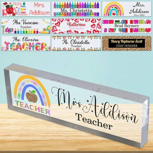 Vista 24 de Placa de nombre de escritorio personalizada para profesores, placa de identificación de bloque de acrílico personalizada para oficina, placa