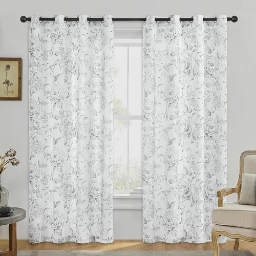 Vista 14 de Beauoop - Cortinas florales 100% blackout, de 84 pulgadas de largo, 2 paneles, para dormitorio, sala de estar, azul marino y blanco