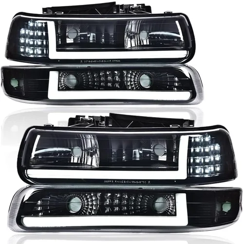 Vista 16 de G-PLUS - Par de faros delanteros led para circulación diurna, lente transparente, carcasa negra, reflector ámbar