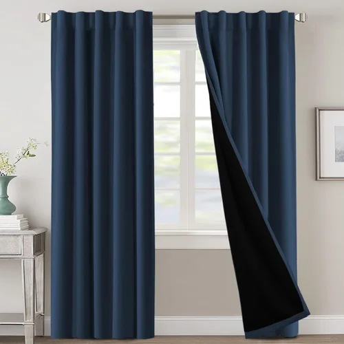 Vista 103 de H.VERSAILTEX Cortinas 100% opacas para dormitorio con forro negro, cortinas de oscurecimiento de habitación completa, con aislamiento térmico