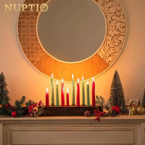 Vista 3 de NUPTIO Candelabro de madera para centro de mesa: candelabro cónico de 16.5 pulgadas de largo - Portavelas de granja para Navidad, hogar, comedor