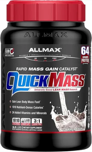 Vista 10 de ALLMAX QUICKMASS, Vainilla, catalizador de ganancia rápida de masa de 10 libras, hasta 2.26 oz de proteína por porción, proporción 3:1
